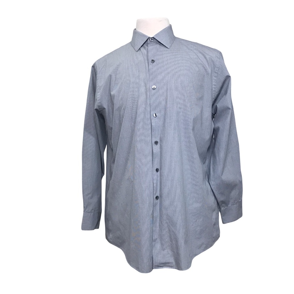 Van Heusen Button Up Shirt Men’s Size L Color Gray Long Sleeve’s Collared Neck